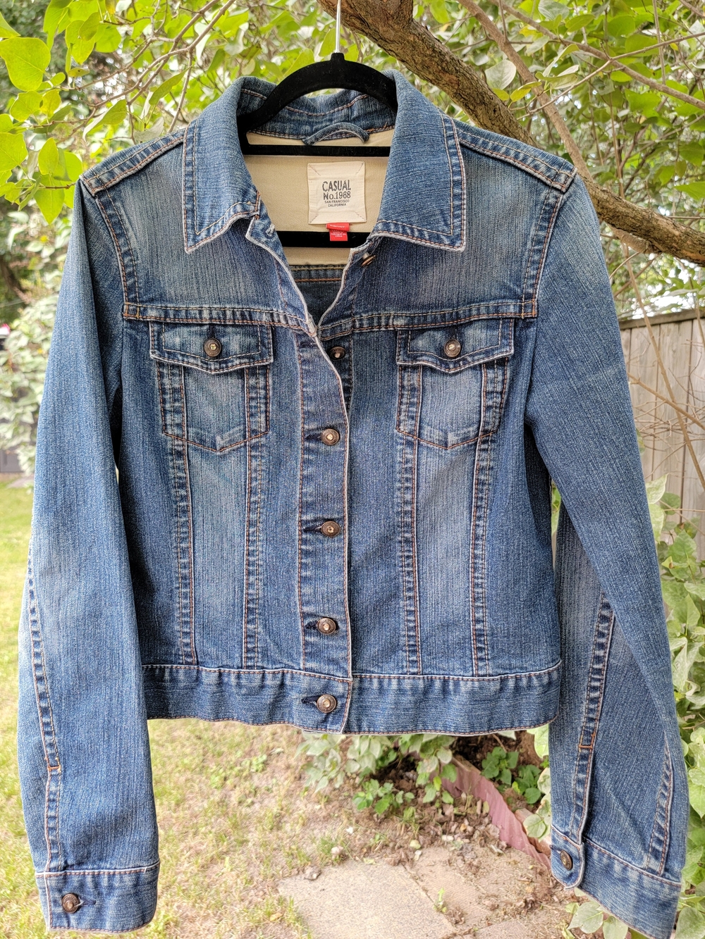 ESPRIT Vintage Y2K Women's Blue Denim Jacket With Faux Diamond Button Details